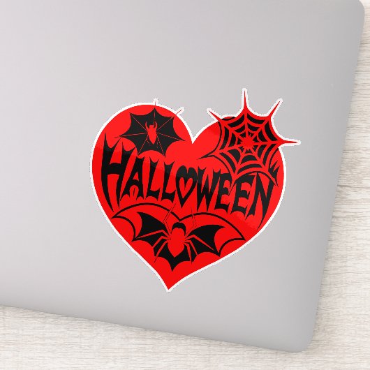 Sticker Halloween Heart, Red Heart Shape, Spider Web (Détail)
