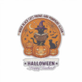 Sticker Halloween Joyeux Professeur Chat Noir Sorcière Cha (Devant)