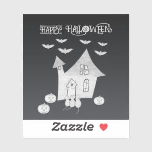 Sticker Halloween la nuit avec Haunted House, chauves-sour