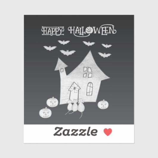 Sticker Halloween la nuit avec Haunted House, chauves-sour (Feuille)