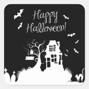 Sticker Halloween Maison noire et blanche