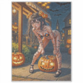 Sticker Halloween Monster Jack-o-Lantern & Bat Vixen Girl (Devant)