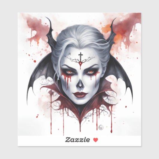 Sticker Halloween mystique Vampire femme Aquarelle (Feuille)