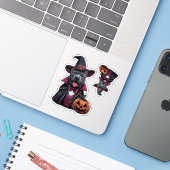 Sticker Halloween Pitbull costumé (Ordinateur portable avec iPhone)