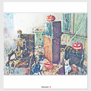 Sticker Halloween Porch Kitties