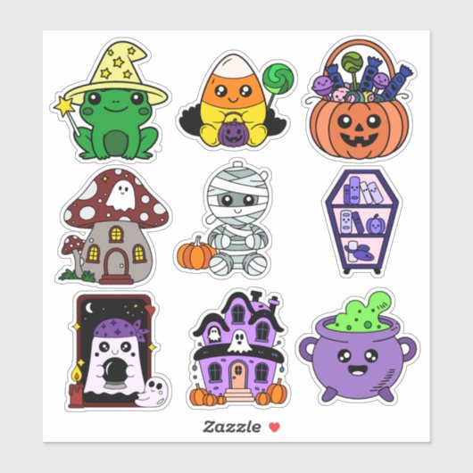 Sticker Halloween pour enfants - Éffrayant mignon (Feuille)