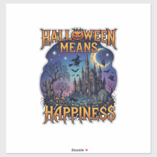 Sticker Halloween Signifie Bonheur Château Hanté Sorcière