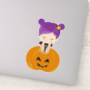 Sticker Halloween, Sorcière, Citrouille, Boo, Trick Ou Tra