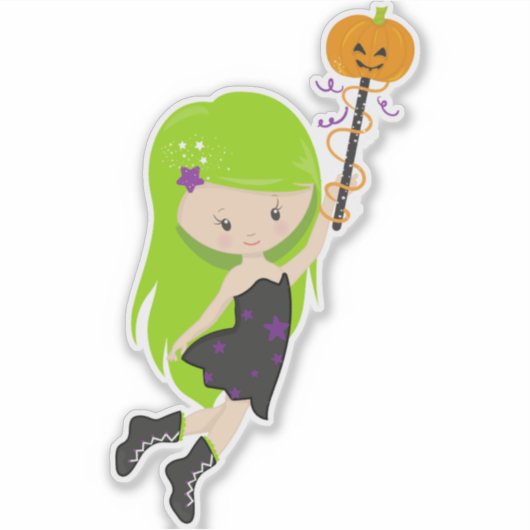Sticker Halloween, Sorcière, Citrouille, Trick Ou Traite,  (Devant)