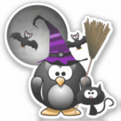 Sticker Halloween sorcière de pingouin (Recto)