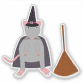 Sticker Halloween sorcière rat et chambre (Devant)