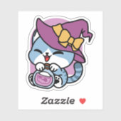 Sticker Halloween Tabby Cat – Witch Hat & Potion Art (Feuille)