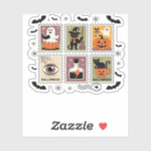 Sticker Halloween vintage Chat Postage Collection de timbr (Feuille)