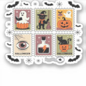 Sticker Halloween vintage Chat Postage Collection de timbr (Devant)