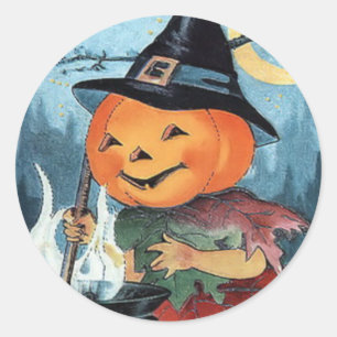 Sticker Halloween Vintage Sorcière citrouille