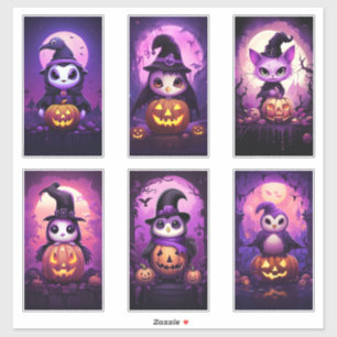 Sticker Halloween Violet Emo Manchot avec des amis 2