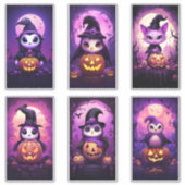 Sticker Halloween Violet Emo Manchot avec des amis 2 (Devant)