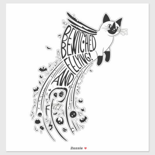 Sticker Halloween Whimsical Soar : Chat Siamais en vol (Feuille)