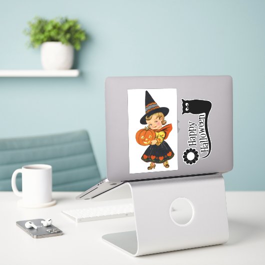 Sticker Halloween Witch And Owl (Ordinateur portable sur le bureau)