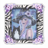 Sticker Halloween Witch avec tuxedo cat Par Renee L (Devant)