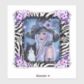 Sticker Halloween Witch avec tuxedo cat Par Renee L (Feuille)