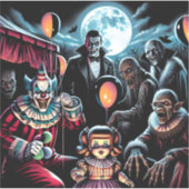 Sticker Halloween Zombie, Clown, Vamp et poupée hantée (Devant)