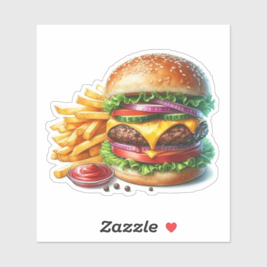 Sticker Hamburger et frites (Feuille)
