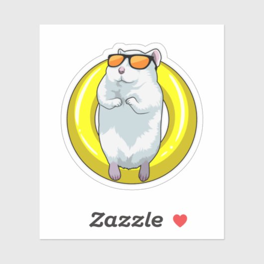 Sticker Hamster à la natation avec anneau de natation (Feuille)