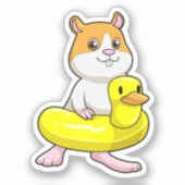 Sticker Hamster à la plage avec canard comme anneau de nag (Recto)