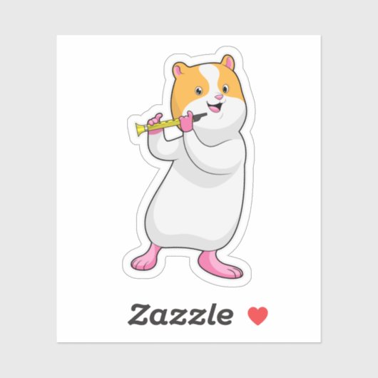 Sticker Hamster à Musique avec Flûte (Feuille)