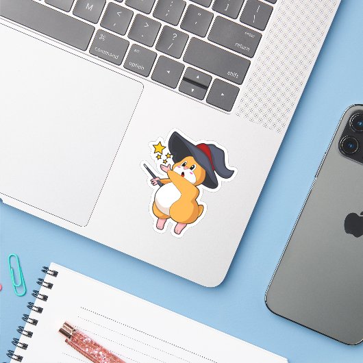 Sticker Hamster as Wizard with Magic mur (Ordinateur portable avec iPhone)