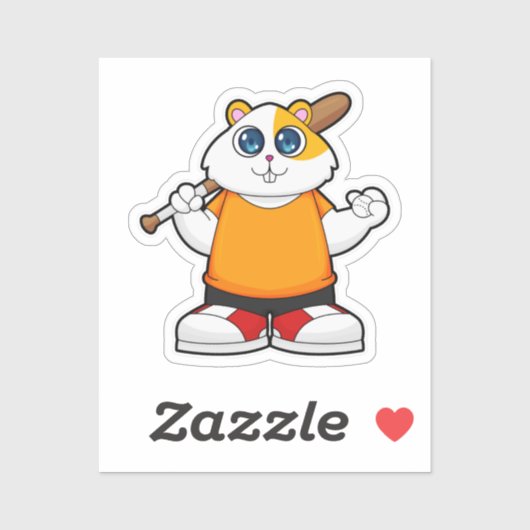 Sticker Hamster at Baseball with Baseball bat (Feuille)