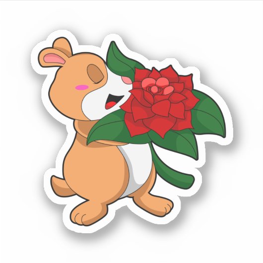 Sticker Hamster avec Rose à fleurs (Devant)