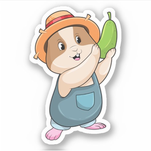 Sticker Hamster en fermier avec des courgettes (Devant)