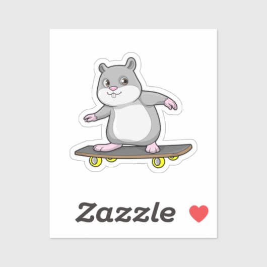 Sticker Hamster en patinage avec skateboard (Feuille)