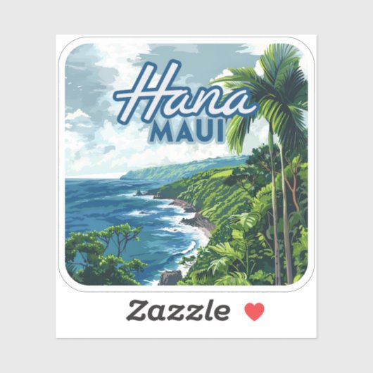 Sticker Hana Maui Hawaii Road à Hana Beach Coast Retro (Feuille)