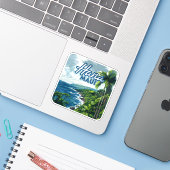 Sticker Hana Maui Hawaii Road à Hana Beach Coast Retro (Ordinateur portable avec iPhone)