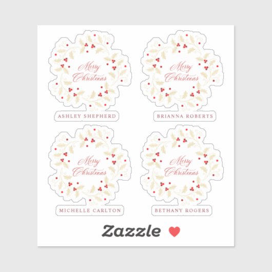 Sticker Handwritten Merry Christmas Holly Branches Wreath (Feuille)