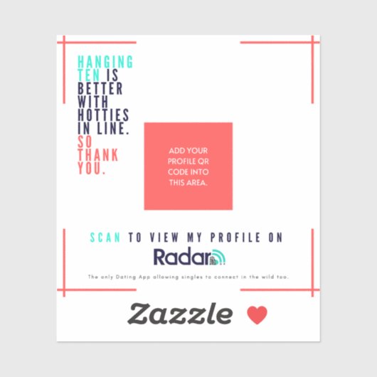 Sticker "Hang Ten" - Carte QR Vinyl SURF (Feuille)