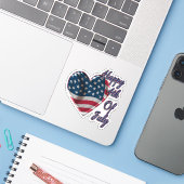 Sticker Happy 4 juillet USA Flag Heart (Ordinateur portable avec iPhone)