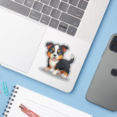 Sticker Happy Australian Shepherd Puppy - Chibi Art (Ordinateur portable avec iPhone)