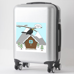 Sticker Happy Blackbird chanter dans le paysage hivernal