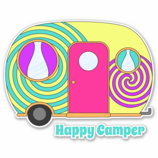 Sticker Happy camper coloré rv camper remorque tourbillonn (Devant)
