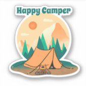 Sticker Happy Camper Sunset Mountains Funny Tente (Devant)