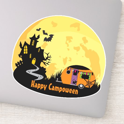 Sticker Happy Campoween hantée maison caravane rv camper (Détail)