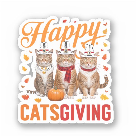Sticker Happy Catsgiving Cats Halloween Thanksgiving Cat F (Devant)