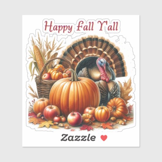 Sticker Happy Fall Cornucopia Citrouille Turquie (Feuille)