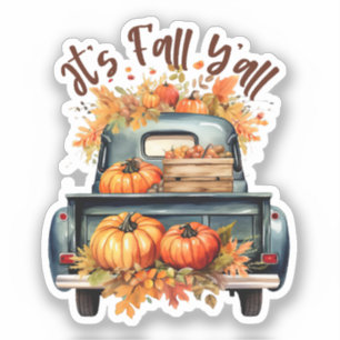 Sticker Happy Fall Y'all - Camion rustique avec Citrouille