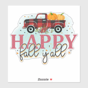 Sticker Happy Fall Yall Red Plaid Camion