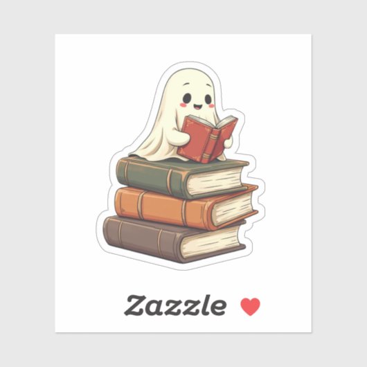 Sticker Happy Ghost Reader - Funny Bookworm (Feuille)